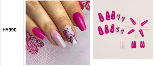 Press on Nails papillon rose